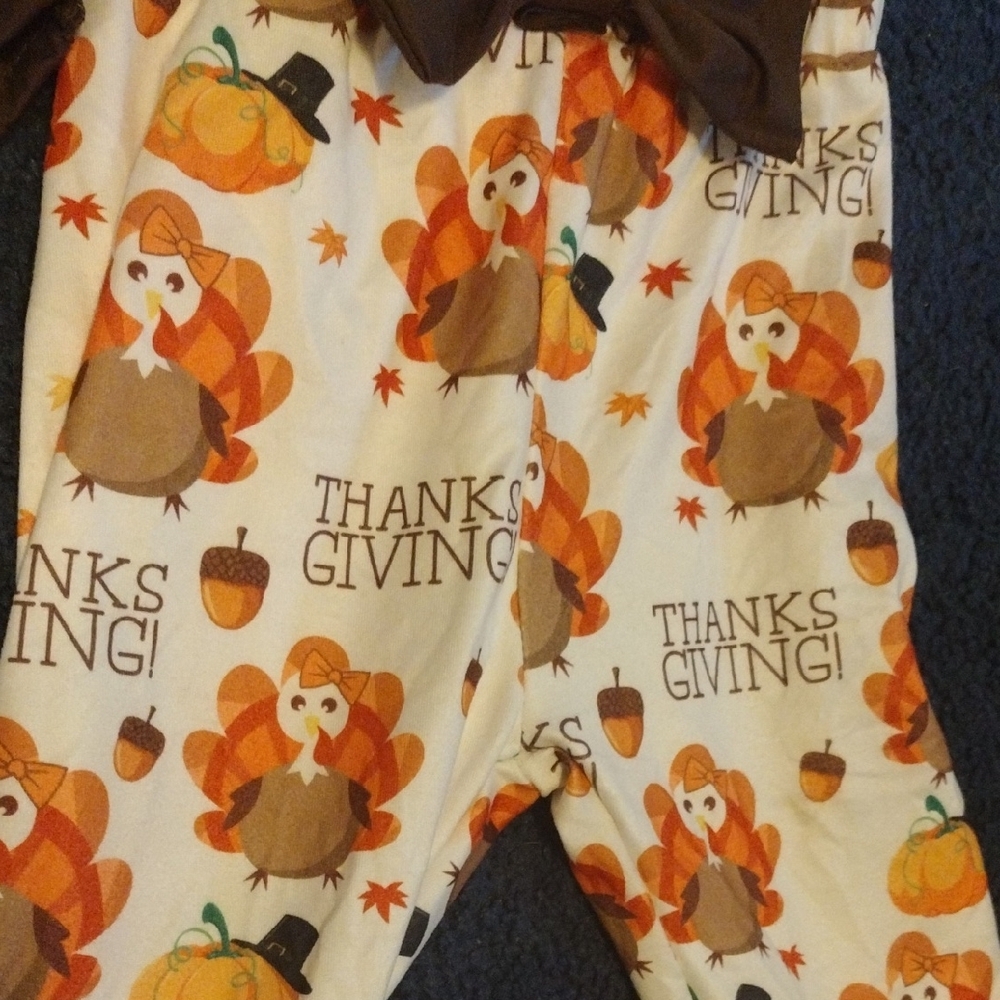 Thanksgiving Baby Outfit with Brown Top and Printed Pants - Picture 8 of 12